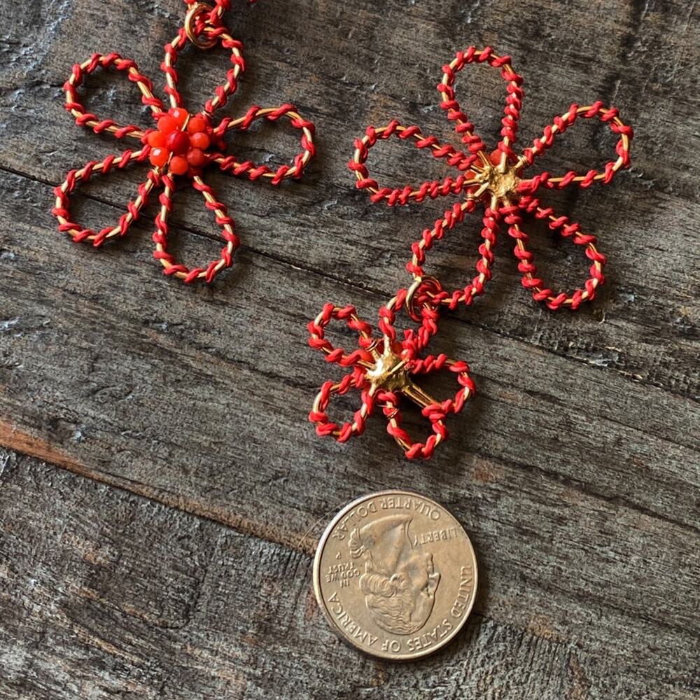 NEW Orange & Gold Floral Dangle Earrings - Picture 8 of 8